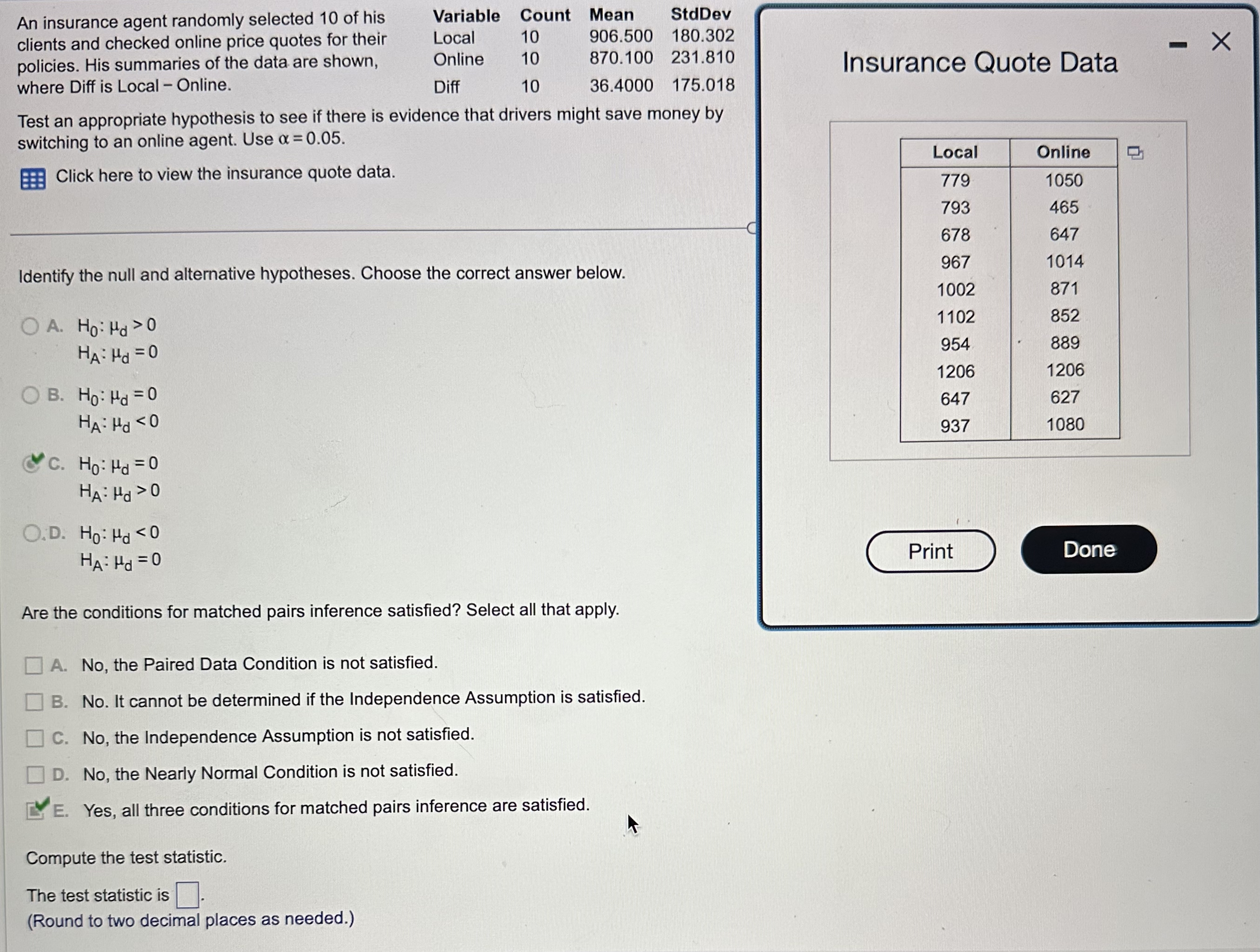 Solved An insurance agent randomly selected 10 ﻿of his | Chegg.com