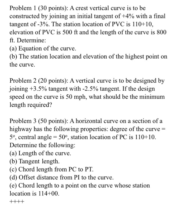 Solved Problem 1 (30 points): A crest vertical curve is to | Chegg.com
