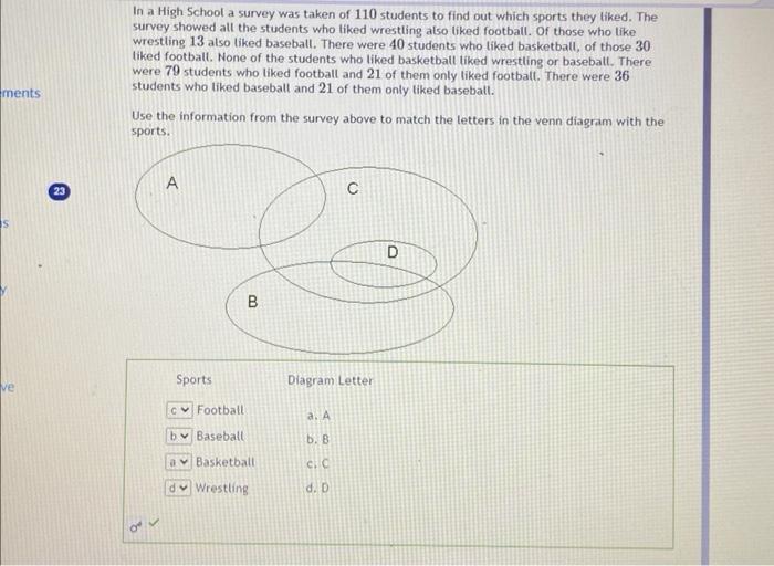 Solved In a High School a survey was taken of 110 students | Chegg.com