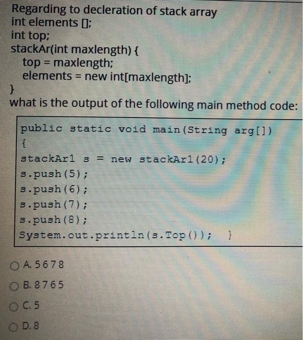 Solved public static void main(String[] args) { stackPtr s = | Chegg.com