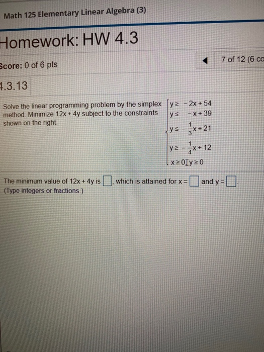 Solved Math 125 Elementary Linear Algebra (3) Homework: HW | Chegg.com