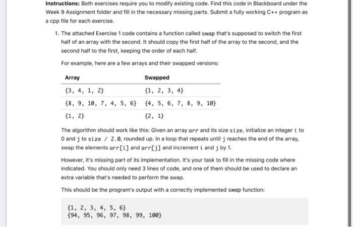 Solved #include Using Namespace Std; Void Swap(int Arri, | Chegg.com