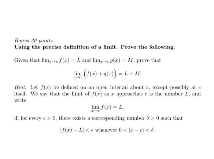 Solved Bonus Points Using The Precise Definition Of A Chegg Com