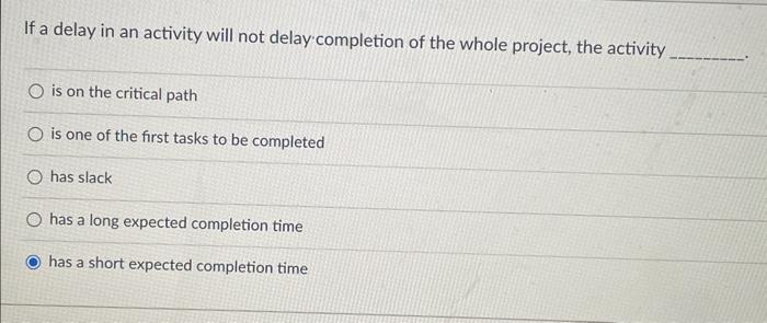 Solved If a delay in an activity will not delay completion | Chegg.com
