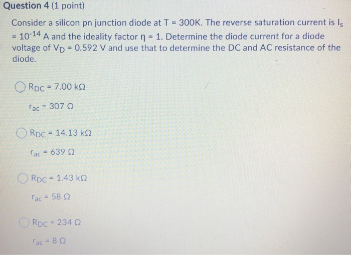 Solved Question 4 (1 point) Consider a silicon pn junction | Chegg.com