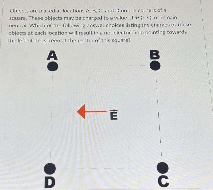 Solved a Objects are placed at locations A, B, C, and D on | Chegg.com