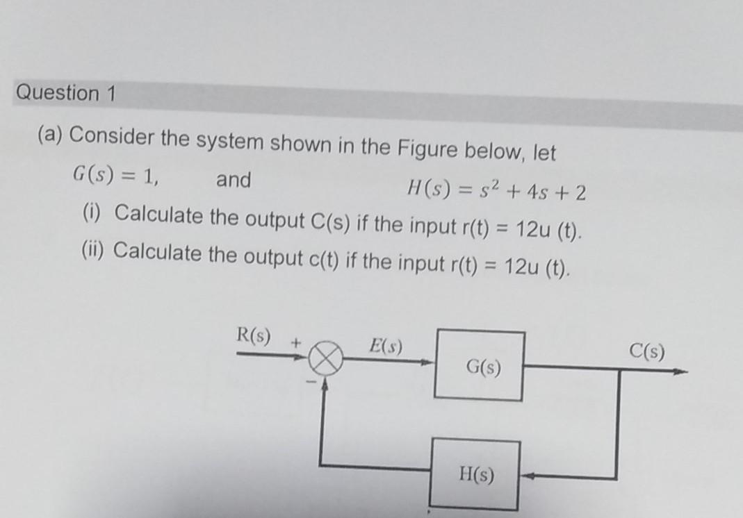 Solved Question 1 (a) Consider The System Shown In The | Chegg.com