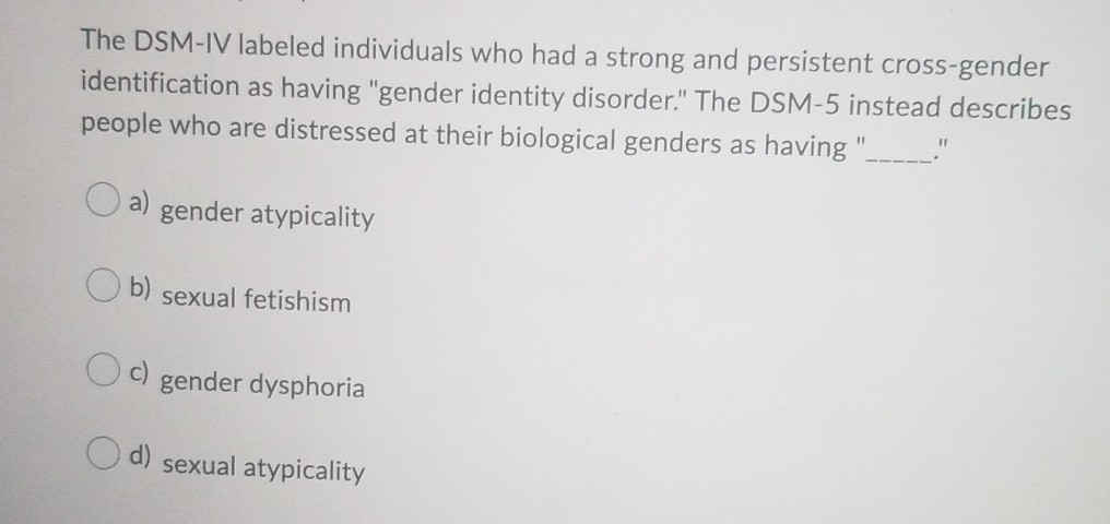 Solved The DSM IV labeled individuals who had a strong and Chegg