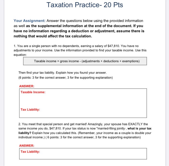 Solved Taxation Practice- 20 Pts Your Assignment: Answer The | Chegg.com