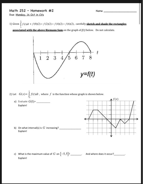 Solved Name Math 252 - Homework #2 Due: Monday, 14 Oct in | Chegg.com