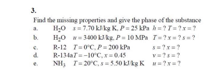 Solved Find The Missing Properties And Give The Phase Of Chegg Com