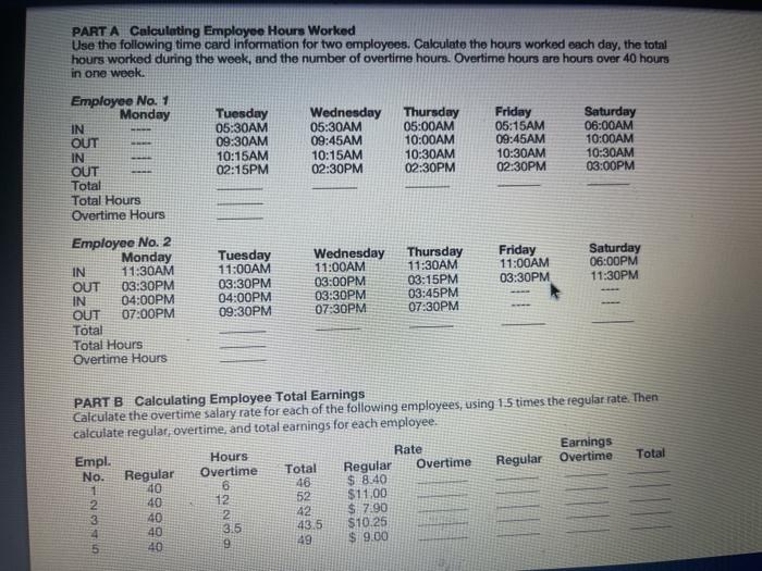 PART A Calculating Employee Hours Worked Use the | Chegg.com