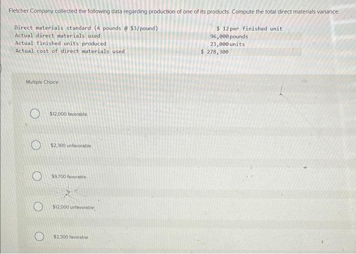 Solved Fletcher Company collected the following data