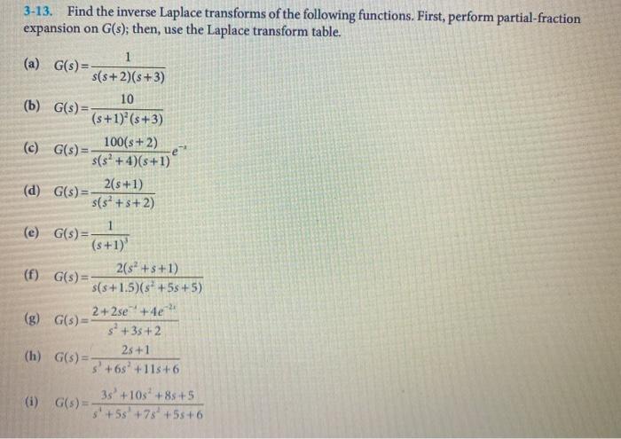 Solved 3-13. Find the inverse Laplace transforms of the