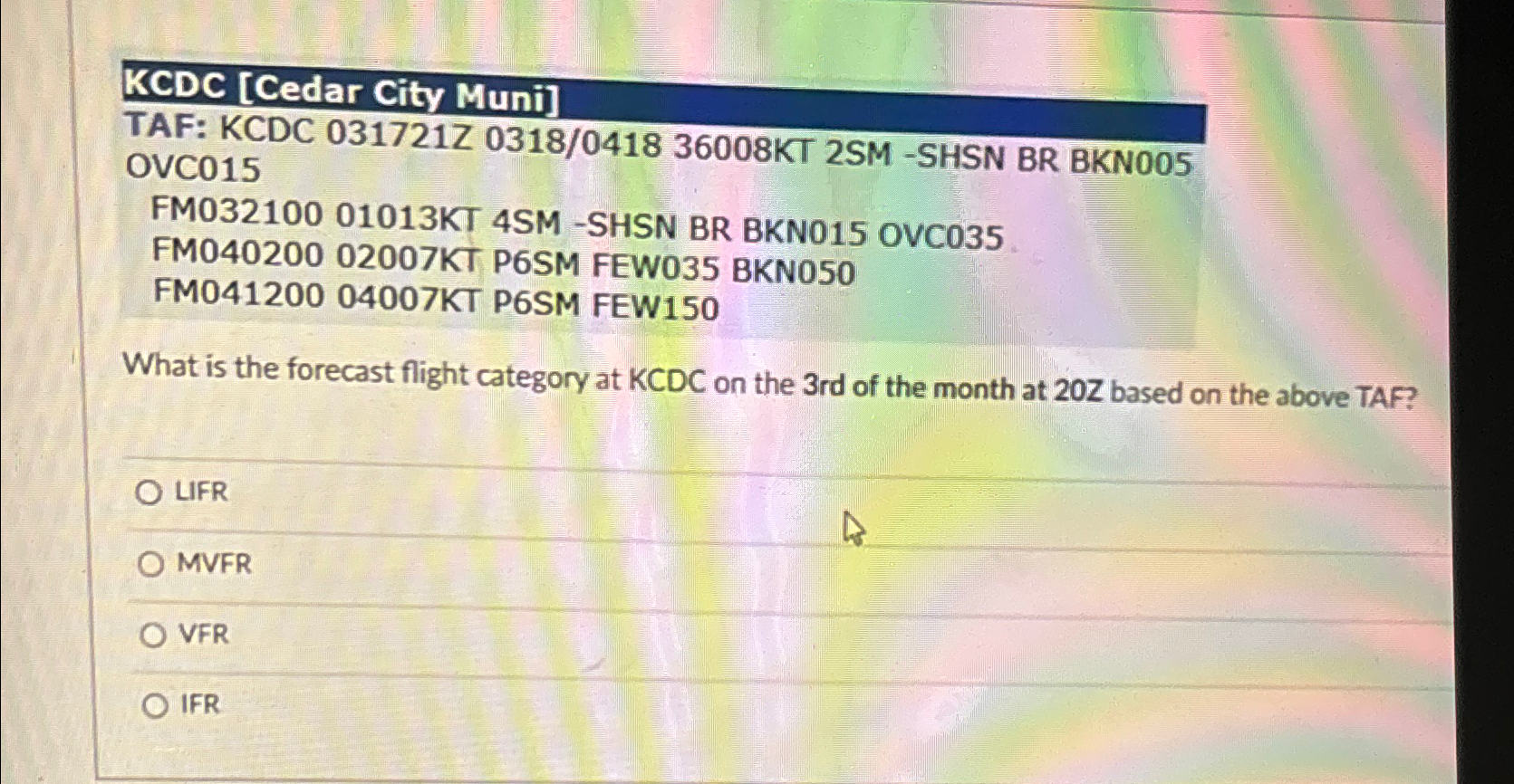 Solved KCDC [Cedar City Muni]TAF: KCDC | Chegg.com