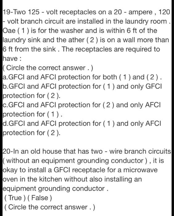Solved 19Two 125 volt receptacles on a 20 ampere, 120