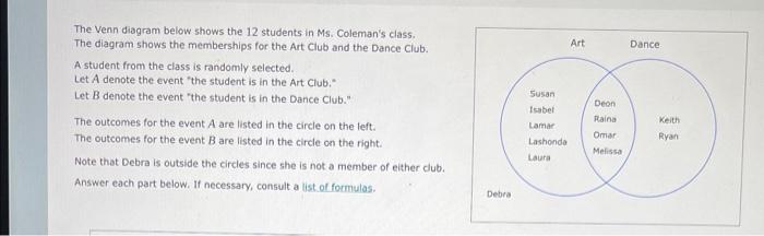 Solved The Venn diagram below shows the 12 students in Ms. | Chegg.com