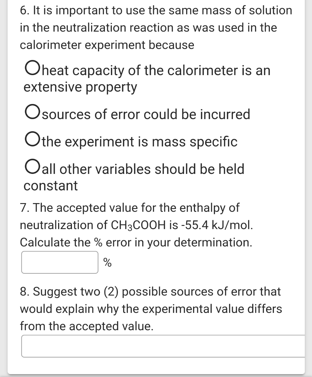 Solved Enthalpy of Neutralization Results Sheet Part I