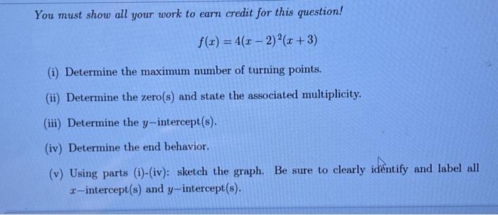 Solved You must show all your work to earn credit for this | Chegg.com