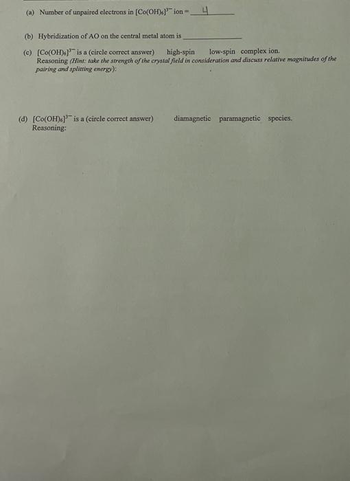 how many number of unpaired electrons present in co nh3 6