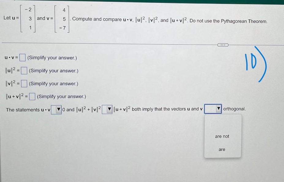 Solved Let u=[-231] ﻿and v=[45-7]. ﻿Compute and compare | Chegg.com