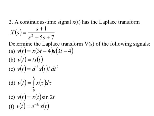 Solved 2 A Continuous Time Signal X T Has The Laplace T Chegg Com