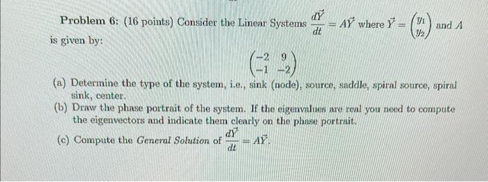 Solved Problem 6: (16 points) Consider the Linear Systems | Chegg.com