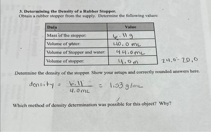 Solved 3. Determining the Density of a Rubber Stopper. | Chegg.com