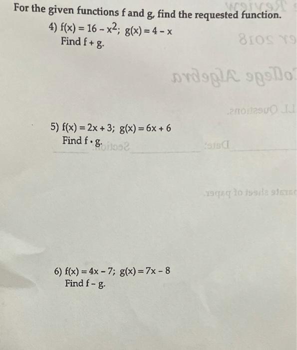Solved CS For the given functions f and g, find the | Chegg.com