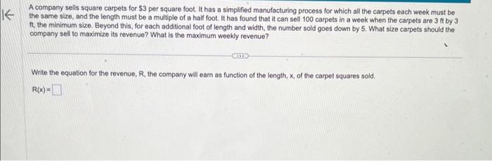 Solved A company sells square carpets for $3 per square | Chegg.com