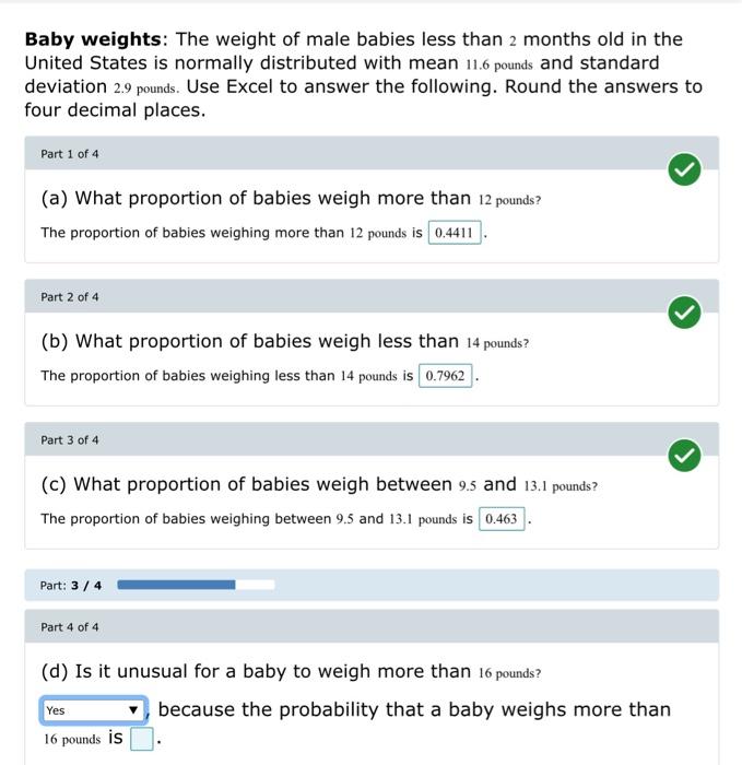 Solved Baby weights: The weight of male babies less than 2 | Chegg.com