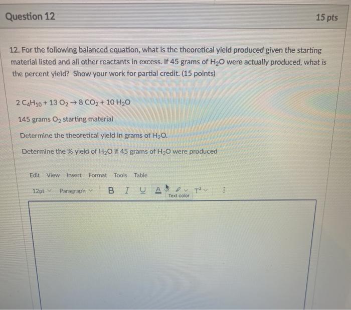 Solved Question 12 15 pts 12. For the following balanced | Chegg.com