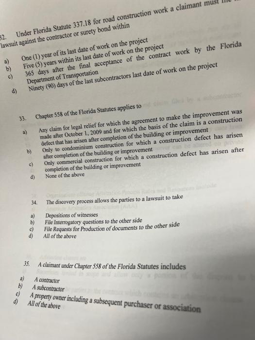 Solved All subcontractor bonds are a) b) c) d) Conditional