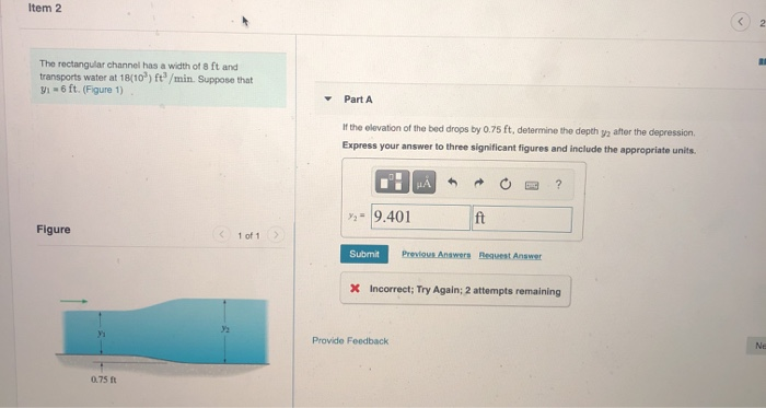 Solved Item 2 2 The rectangular channel has a width of 8 ft | Chegg.com