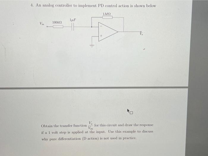 Solved 4. An analog controller to implement PD control | Chegg.com