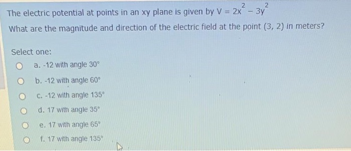Solved 2 2 Зу The electric potential at points in an xy | Chegg.com