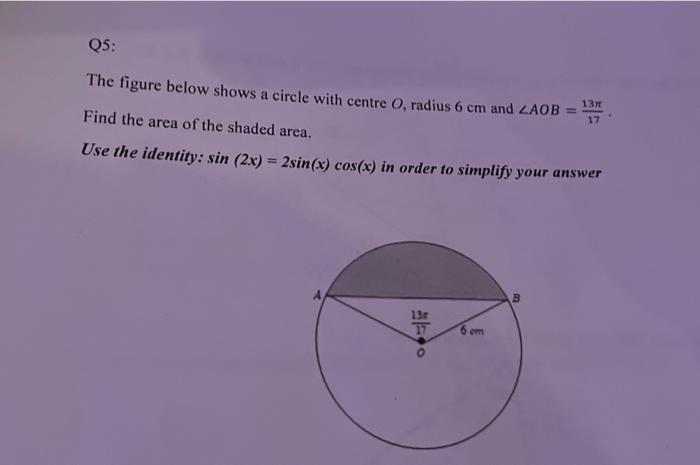 Solved The Figure Below Shows A Circle With Centre O Radius Chegg Com