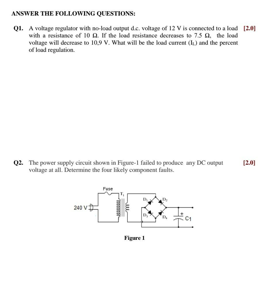 Solved ANSWER THE FOLLOWING QUESTIONS: Q1. A voltage | Chegg.com