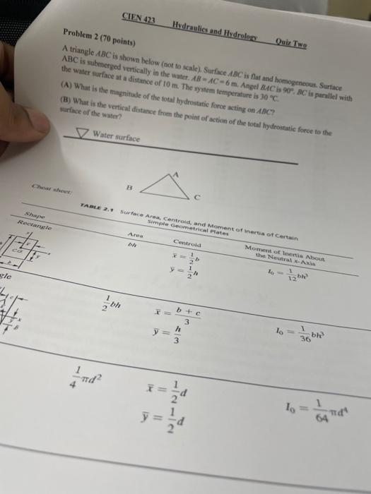Solved Problem 2 (70 points) A triangle ABC is shown below | Chegg.com