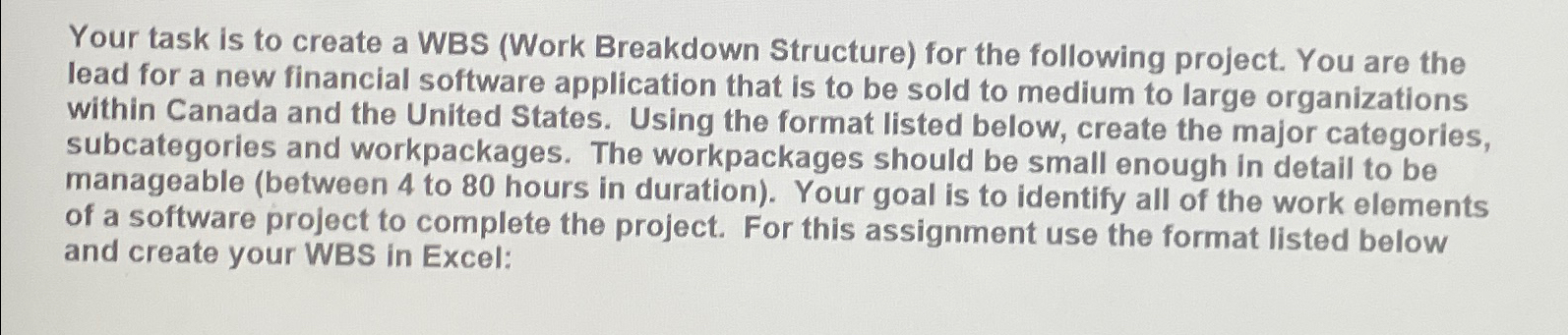 Solved Your task is to create a WBS (Work Breakdown | Chegg.com