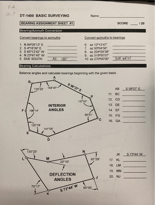Solved 9 A 0 7 Dt 1400 Basic Surveying Name Bearing Ig Chegg 9 A 0 7 Dt 1400 Basic Surveying Name