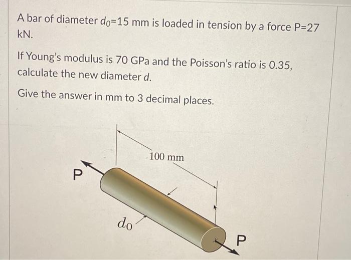 Solved A bar of diameter do=15 mm is loaded in tension by a | Chegg.com