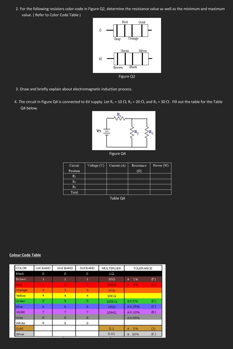 [Solved] 2. For the following resistors colorcod