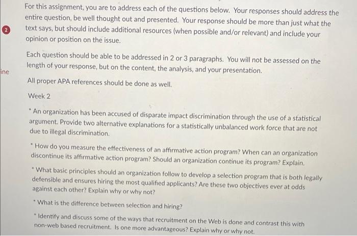 Solved For this assignment, you are to address each of the | Chegg.com