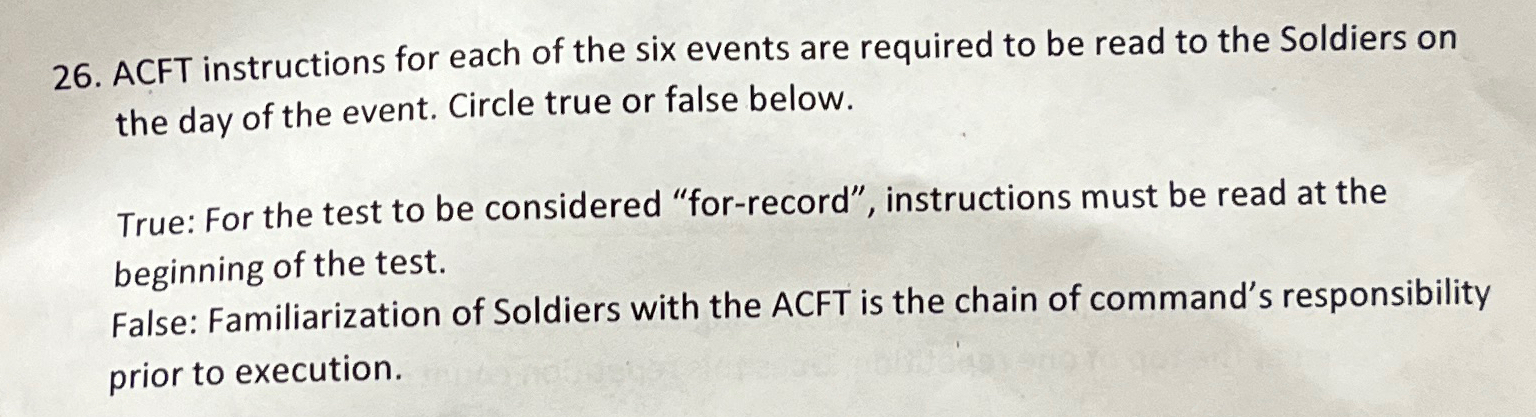 Solved ACFT instructions for each of the six events are | Chegg.com