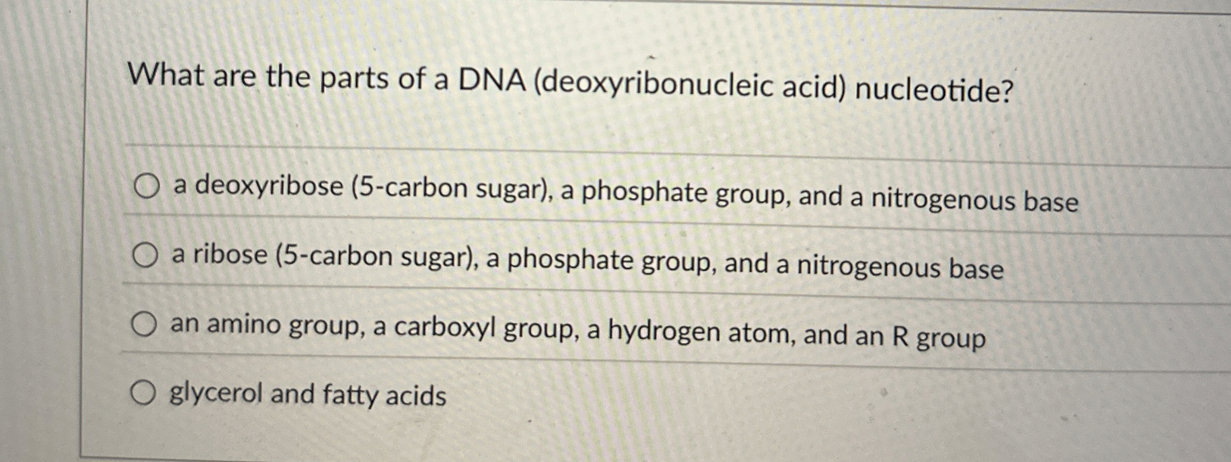 Solved What are the parts of a DNA (deoxyribonucleic acid)