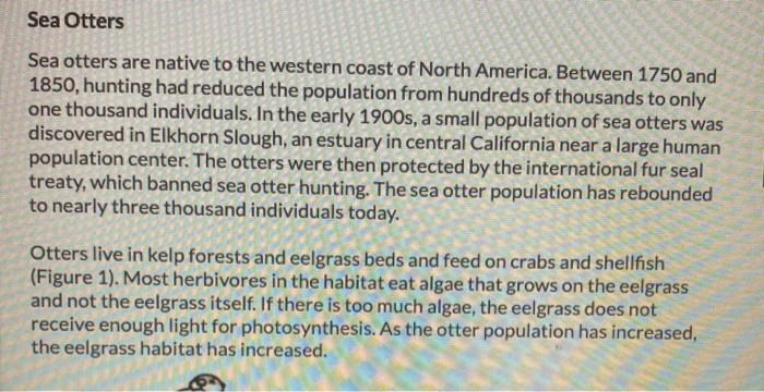 Solved Sea Otters Sea otters are native to the western coast | Chegg.com
