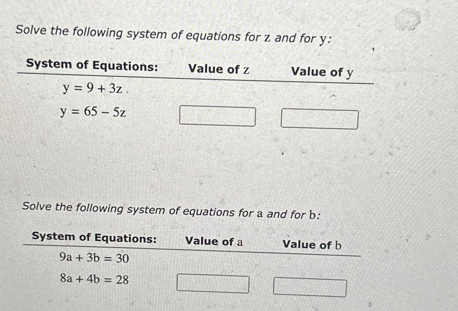 Solved Solve the following system of equations for z ﻿and | Chegg.com