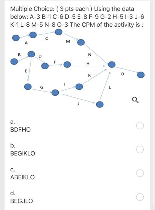 Solved Multiple Choice: (3 pts each) Using the data below: | Chegg.com