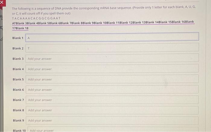 Solved The following is a sequence of DNA provide the | Chegg.com